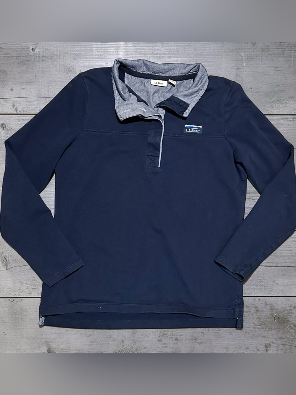 L.L.Bean Women’s Soft Cotton Rugby Henley Pullover Navy Blue M Reg 501541